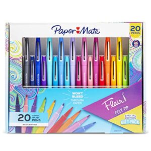 paper mate flair felt tip pen 20 piece set, medium point 0.7, assorted colors