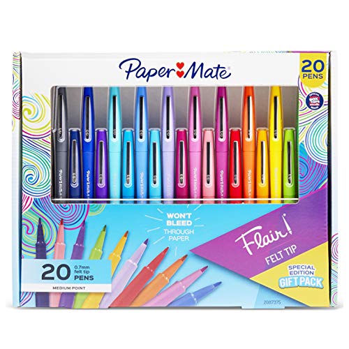 Paper Mate Flair Felt Tip Pen 20 Piece Set, Medium Point 0.7, Assorted Colors