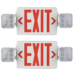 amazoncommercial emergency light exit sign, 2-pack, exit combo with battery backup, 2 led adjustable heads