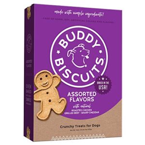 buddy biscuits oven baked dog treats, assorted flavors roasted chicken, grilled beef, sharp cheddar, 16oz