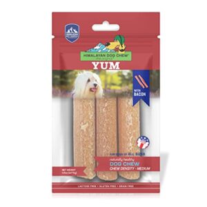 himalayan dog chew yak cheese dog chews, 100% natural, long lasting, gluten free, healthy & safe dog treats, lactose & grain free, protein rich, for all breeds, medium, bacon flavor, 4.5 oz
