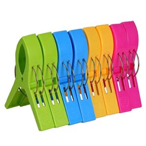 8 pack beach towel clips - towel holder in bright colors double thickness clothes clips plastic clothes pegs - keep your towel from blowing away clothes lines chair clips hanging clip (multicolor)