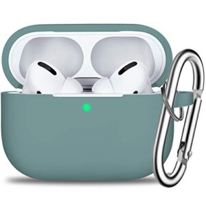 r-fun cover with keychain, full protective silicone skin accessories for women men girl with apple 2019 latest airpods pro case,front led visible-pine green