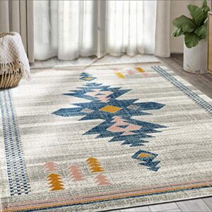 Abani Porto Collection 7'9" x 10'2" Southwestern Area Rug, Rectangular Turkish Beige & Blue Tribal Print Accent Rug Rugs