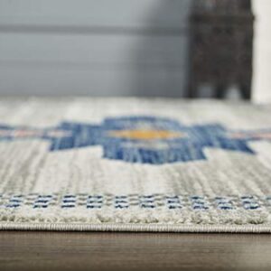 Abani Porto Collection 7'9" x 10'2" Southwestern Area Rug, Rectangular Turkish Beige & Blue Tribal Print Accent Rug Rugs