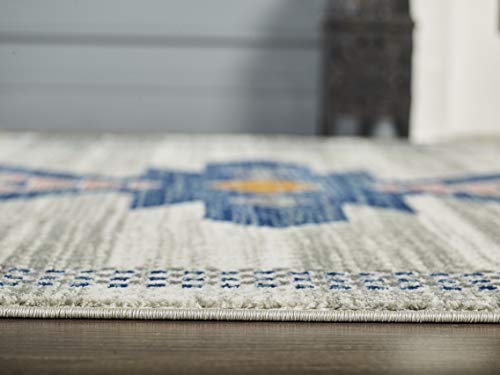 Abani Porto Collection 7'9" x 10'2" Southwestern Area Rug, Rectangular Turkish Beige & Blue Tribal Print Accent Rug Rugs