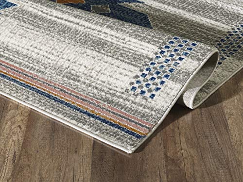 Abani Porto Collection 7'9" x 10'2" Southwestern Area Rug, Rectangular Turkish Beige & Blue Tribal Print Accent Rug Rugs