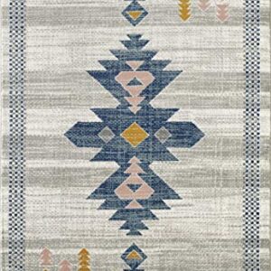 Abani Porto Collection 7'9" x 10'2" Southwestern Area Rug, Rectangular Turkish Beige & Blue Tribal Print Accent Rug Rugs