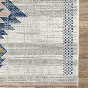 Abani Porto Collection 7'9" x 10'2" Southwestern Area Rug, Rectangular Turkish Beige & Blue Tribal Print Accent Rug Rugs