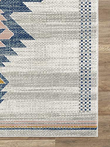 Abani Porto Collection 7'9" x 10'2" Southwestern Area Rug, Rectangular Turkish Beige & Blue Tribal Print Accent Rug Rugs