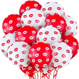 red and white kiss balloons - 20 pieces | latex red lip balloons | lip balloons for romantic decorations special night | kiss lips printed valentines day balloons for anniversary, proposal decorations