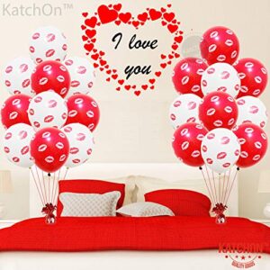 Red and White Kiss Balloons - 20 Pieces | Latex Red Lip Balloons | Lip Balloons for Romantic Decorations Special Night | Kiss Lips Printed Valentines Day Balloons for Anniversary, Proposal Decorations