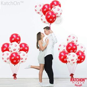 Red and White Kiss Balloons - 20 Pieces | Latex Red Lip Balloons | Lip Balloons for Romantic Decorations Special Night | Kiss Lips Printed Valentines Day Balloons for Anniversary, Proposal Decorations