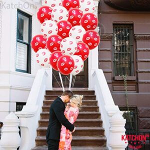 Red and White Kiss Balloons - 20 Pieces | Latex Red Lip Balloons | Lip Balloons for Romantic Decorations Special Night | Kiss Lips Printed Valentines Day Balloons for Anniversary, Proposal Decorations