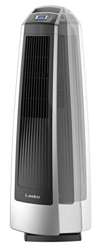 Lasko Oscillating High Velocity Tower Fan, Remote Control, Timer, 3 Powerful Speeds, for Garage, Basement and Gym, 35" Silver and Black, U35115