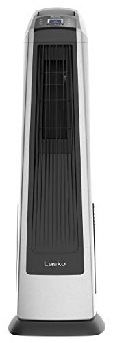 Lasko Oscillating High Velocity Tower Fan, Remote Control, Timer, 3 Powerful Speeds, for Garage, Basement and Gym, 35" Silver and Black, U35115