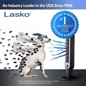 Lasko Oscillating High Velocity Tower Fan, Remote Control, Timer, 3 Powerful Speeds, for Garage, Basement and Gym, 35" Silver and Black, U35115