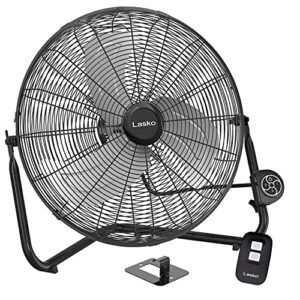 lasko metal commercial grade electric plug-in high velocity floor fan with wall mount option and remote control for indoor home, bedroom, garage, basement, and work shop use, black h20660 large