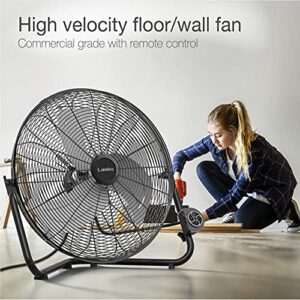 Lasko Metal Commercial Grade Electric Plug-In High Velocity Floor Fan with Wall Mount Option and Remote Control for Indoor Home, Bedroom, Garage, Basement, and Work Shop Use, Black H20660 Large