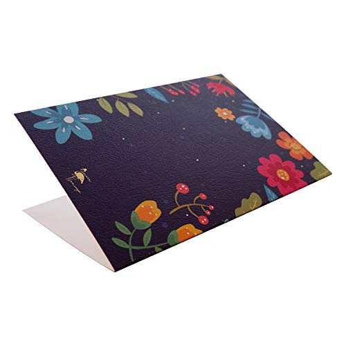 Anniversary Card - Gold Foil Multicolored Floral Dark Blue Textured Greeting Card with Kraft Envelope - 5" x 7" - Happy Anniversary Card For Couple, Valentine, Employee, Him or Husband - Blank Inside