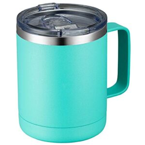 meway 12oz coffee mug with handle and sliding lid,stainless steel travel tumbler cup with handle,double wall vacuum insulated camping cup for hot & cold drinks tea (light green,set of 1