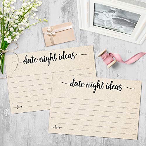 321Done Date Night Ideas (50 Cards) 4" x 6" for Wedding, Anniversary, Bridal Shower Game - Large Rustic Kraft Tan - Made in USA