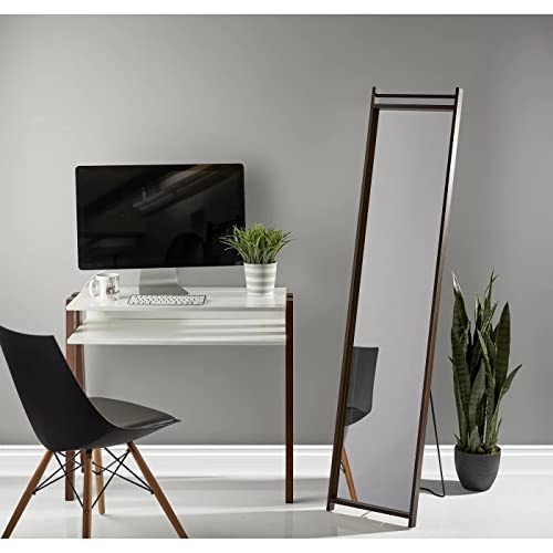 Adesso Abigail Full Length Modern Floor Mirror with Walnut Paper Veneer Wood Grain Finish & Chrome Plated Tube Accent