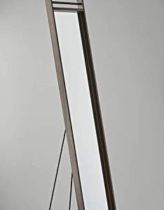 Adesso Abigail Full Length Modern Floor Mirror with Walnut Paper Veneer Wood Grain Finish & Chrome Plated Tube Accent