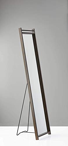 Adesso Abigail Full Length Modern Floor Mirror with Walnut Paper Veneer Wood Grain Finish & Chrome Plated Tube Accent