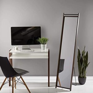 Adesso Abigail Full Length Modern Floor Mirror with Walnut Paper Veneer Wood Grain Finish & Chrome Plated Tube Accent