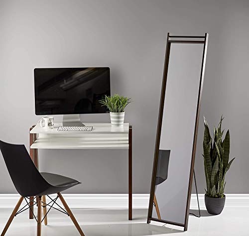 Adesso Abigail Full Length Modern Floor Mirror with Walnut Paper Veneer Wood Grain Finish & Chrome Plated Tube Accent