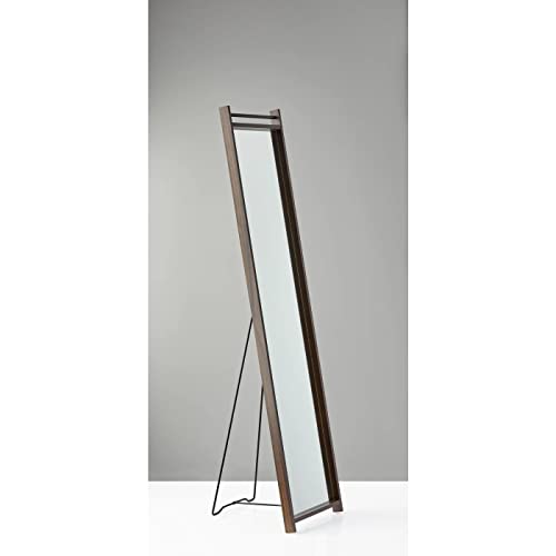 Adesso Abigail Full Length Modern Floor Mirror with Walnut Paper Veneer Wood Grain Finish & Chrome Plated Tube Accent