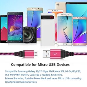 Micro USB Cable 10FT, OKRAY 2 Pack Long Nylon Braided Android USB Charger Cable Micro USB 2.0 Fast Charge & Sync Data Charging Cord Compatible Samsung Galaxy J3/J7 S6/S7 Edge Note 5 4(Purple Hot-Pink)