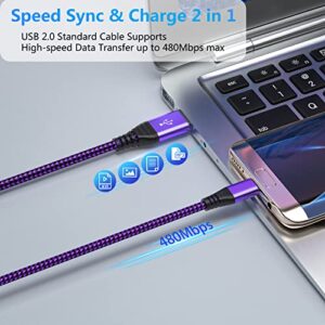 Micro USB Cable 10FT, OKRAY 2 Pack Long Nylon Braided Android USB Charger Cable Micro USB 2.0 Fast Charge & Sync Data Charging Cord Compatible Samsung Galaxy J3/J7 S6/S7 Edge Note 5 4(Purple Hot-Pink)