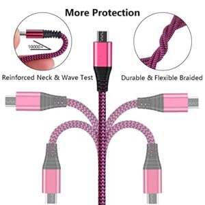 Micro USB Cable 10FT, OKRAY 2 Pack Long Nylon Braided Android USB Charger Cable Micro USB 2.0 Fast Charge & Sync Data Charging Cord Compatible Samsung Galaxy J3/J7 S6/S7 Edge Note 5 4(Purple Hot-Pink)