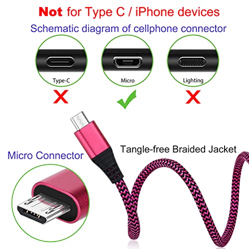 Micro USB Cable 10FT, OKRAY 2 Pack Long Nylon Braided Android USB Charger Cable Micro USB 2.0 Fast Charge & Sync Data Charging Cord Compatible Samsung Galaxy J3/J7 S6/S7 Edge Note 5 4(Purple Hot-Pink)