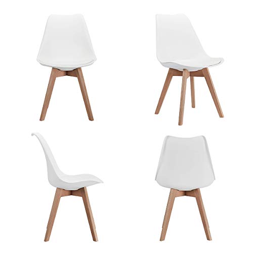 CangLong Mid Century Modern DSW Side Chair with Wood Legs for Kitchen, Living Dining Room, Pack of 1, White