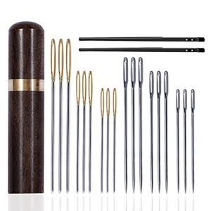 Leather Big Eye Needle, 21 Pieces 3 Sizes of Leather Needle Big Eye Needle, with 2 Leather Lacing Needles，1 Piece Needle Bottle, Leather Sewing Needle kit