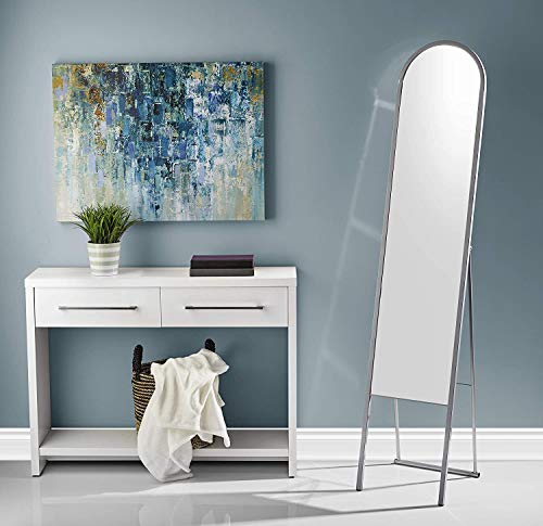 Adesso Adeline Full Length Simple, Modern Rounded Floor Mirror with Silver Folding Frame,Black