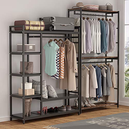 Tribesigns 86 inches Double Rod Closet Organizer, Freestanding 3 Tiers Shelves Clothes Garment Racks, Large Heavy Duty Clothing Storage Shelving Unit for Bedroom Laundry Room