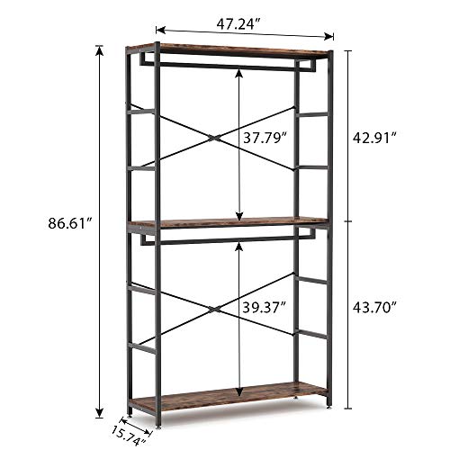 Tribesigns 86 inches Double Rod Closet Organizer, Freestanding 3 Tiers Shelves Clothes Garment Racks, Large Heavy Duty Clothing Storage Shelving Unit for Bedroom Laundry Room