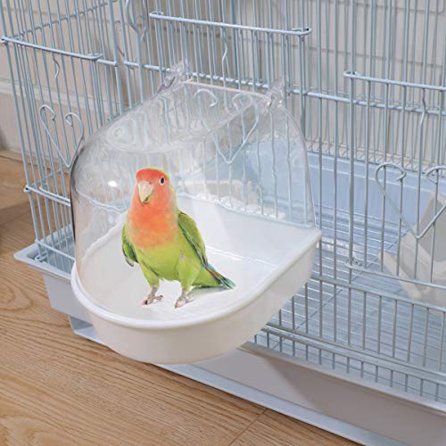 POPETPOP Bird Bath Hanging Parrot Bath Covered - Birdcage Outside Bathing Tub for Small Brids Budgerigar Canary Parrots - Bird Cage Accessories (Random Color)