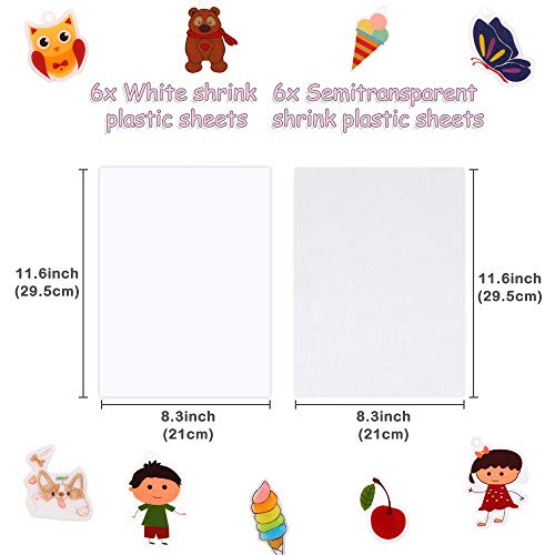 Auihiay 12 Pieces Printable Shrink Plastic Sheets, Shrink Films Papers for Mothers Day Gifts Kids Creative Craft, 6 White and 6 Semitransparent, 8.3 x 11.6 inch / 21 x 29.5 cm