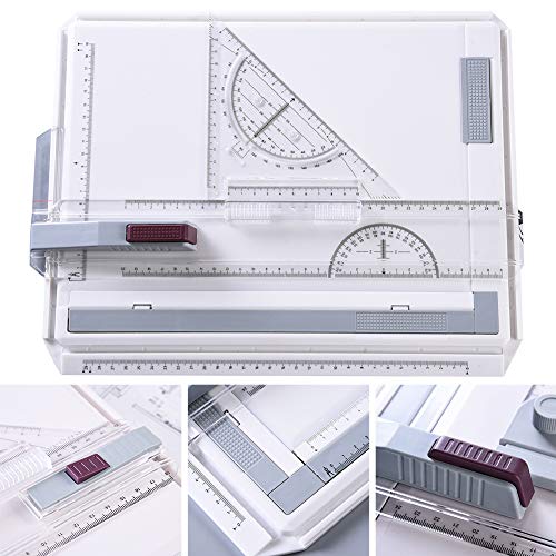 A4 Drawing Board Set, Adjustable Angle Drafting Tables with T-shaped Square Rulers/Triangular Board/Angle Ruler, Multi-function Drawing Board Tool for Student Engineer Architect