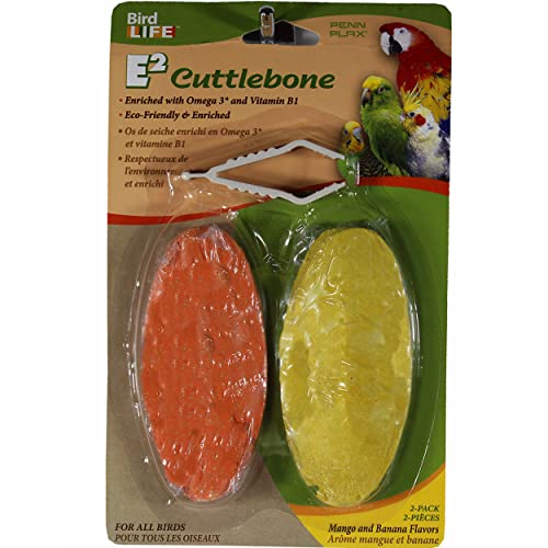 Penn-Plax Bird-Life Flavored E2 Cuttlebone 2 Pack – Mango and Banana – Great for All Birds