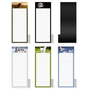 notepad with pen holder, 5 pack full magnetic back large notepads for grocery list, shopping list, to-do list, reminders, recipes, memo notepad with animal designs | 100 gsm thick paper 50 sheets