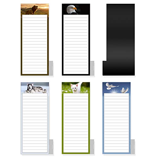 Notepad with Pen Holder, 5 Pack Full Magnetic Back Large Notepads for Grocery List, Shopping List, To-Do List, Reminders, Recipes, Memo Notepad with Animal Designs | 100 gsm Thick Paper 50 Sheets