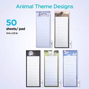 Notepad with Pen Holder, 5 Pack Full Magnetic Back Large Notepads for Grocery List, Shopping List, To-Do List, Reminders, Recipes, Memo Notepad with Animal Designs | 100 gsm Thick Paper 50 Sheets