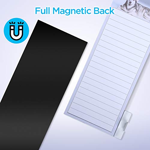 Notepad with Pen Holder, 5 Pack Full Magnetic Back Large Notepads for Grocery List, Shopping List, To-Do List, Reminders, Recipes, Memo Notepad with Animal Designs | 100 gsm Thick Paper 50 Sheets