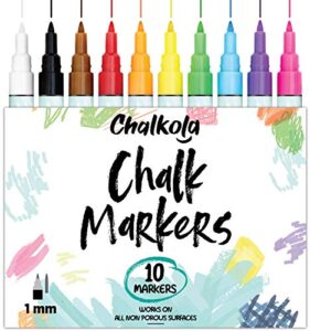 chalkboard chalk markers (10 pack, 1mm extra fine tip) neon color pens - for blackboards, chalkboard, bistro, window